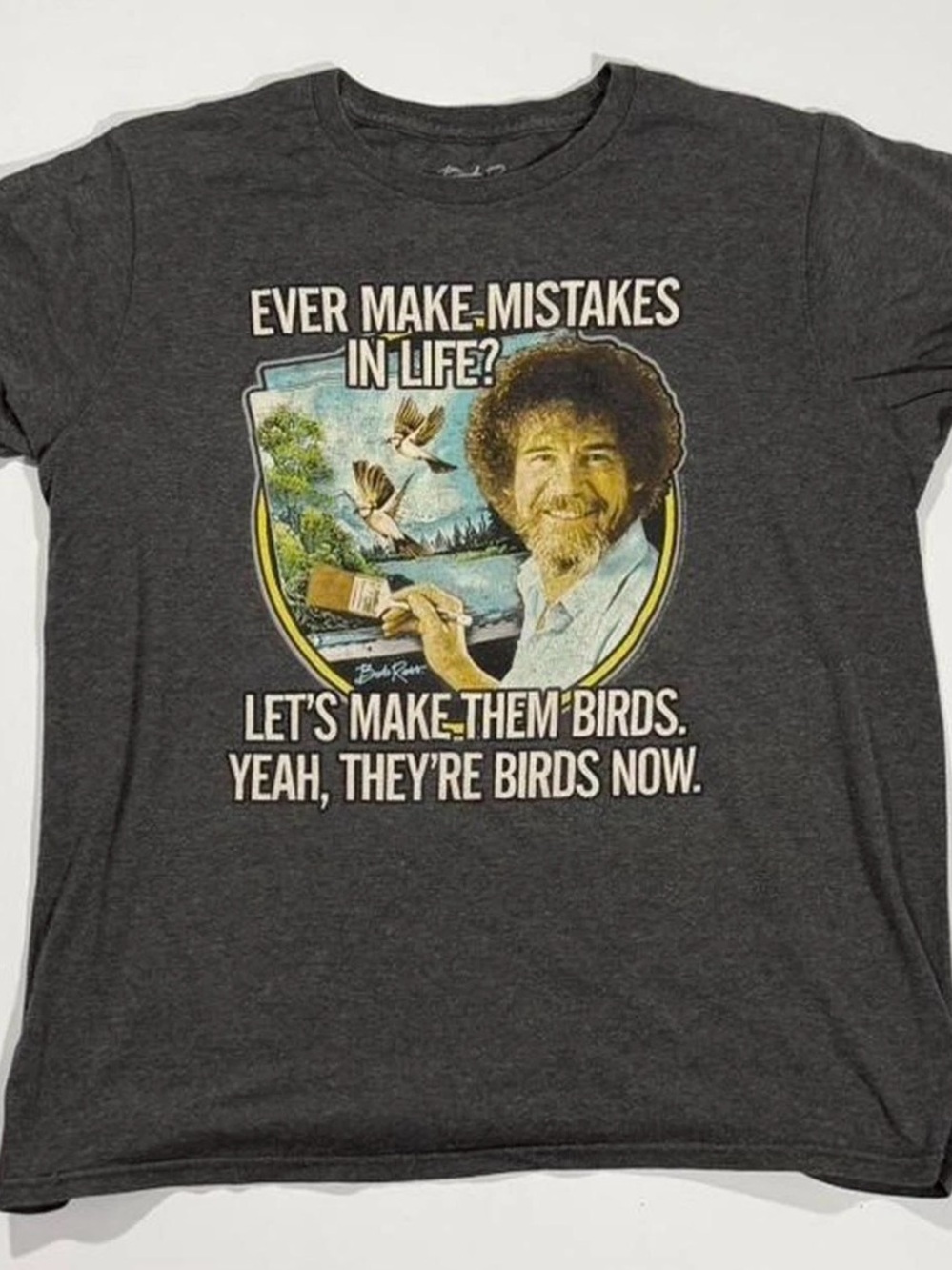 Bob Ross T Shirt Mens Medium Graphic Tee Humor Vintage Retro Y2K Streetwear Gray